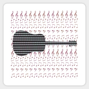 Guitar with Guitar overlay pattern on musical notes Sticker